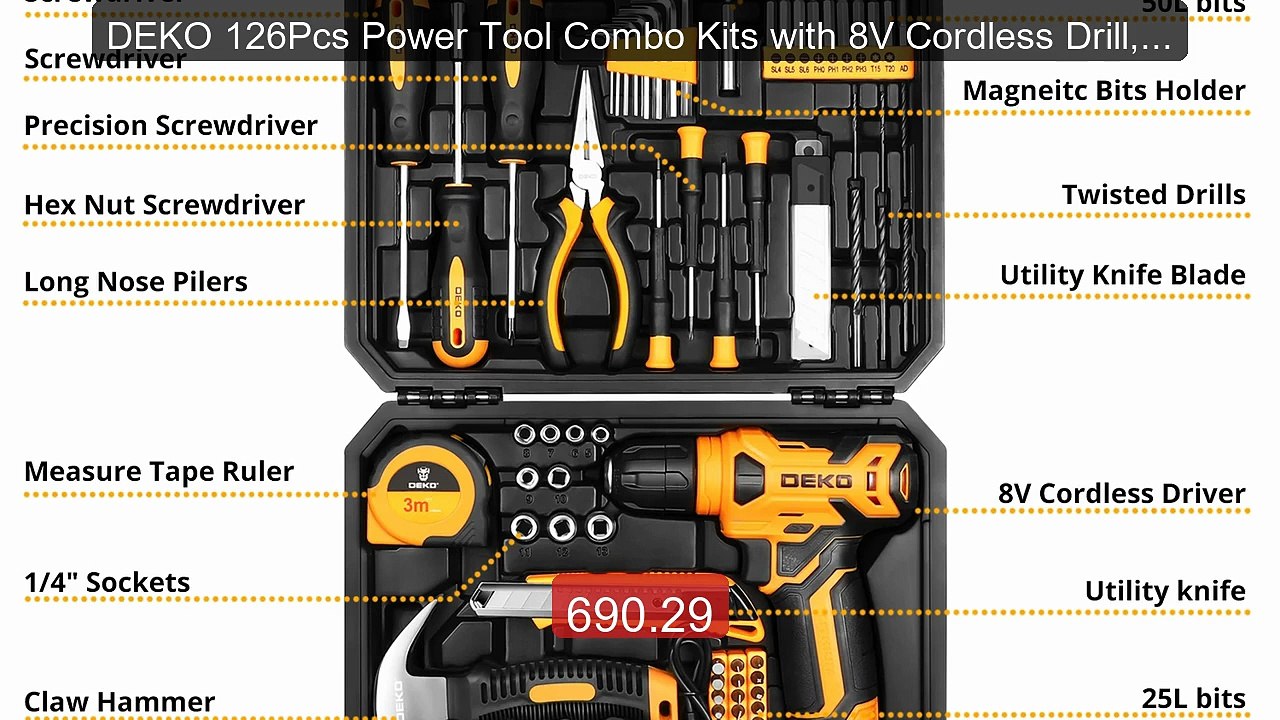DEKO 126Pcs Power Tool Combo Kits with 8V Cordless Drill,10... -- Top Pick 2026 | Unbeatable Price!