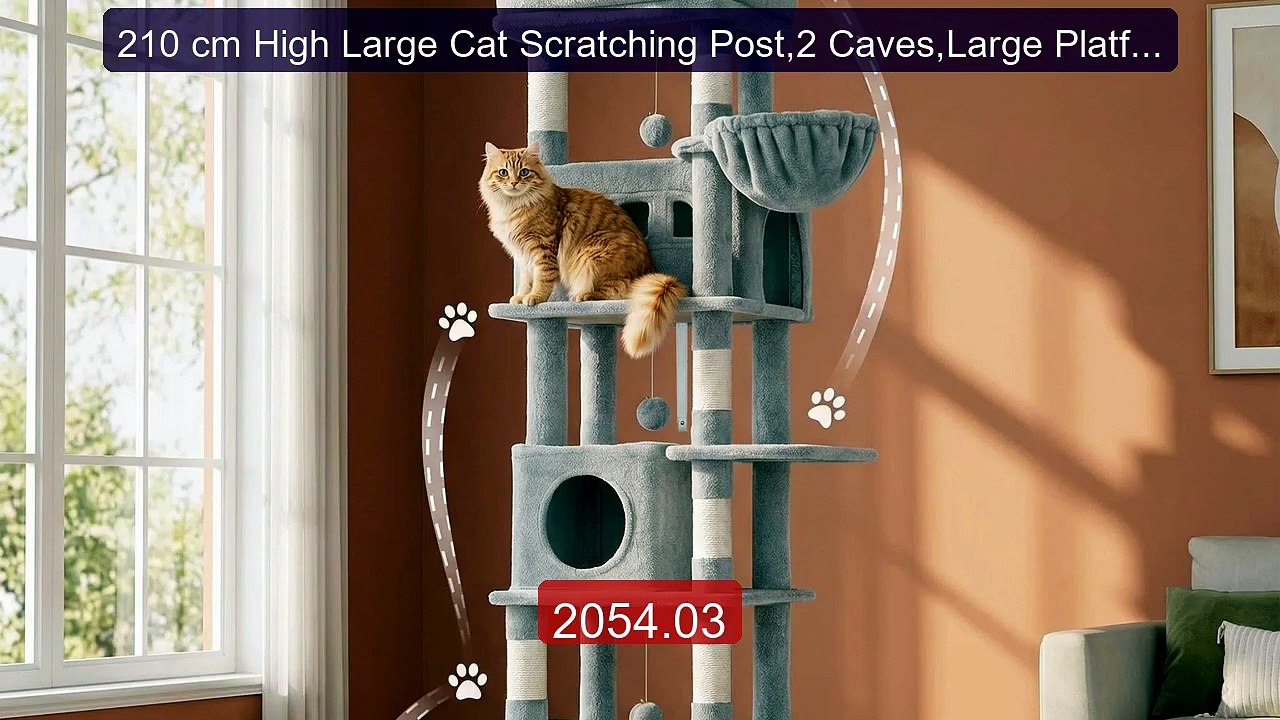 210 cm High Large Cat Scratching Post,2 Caves,L...