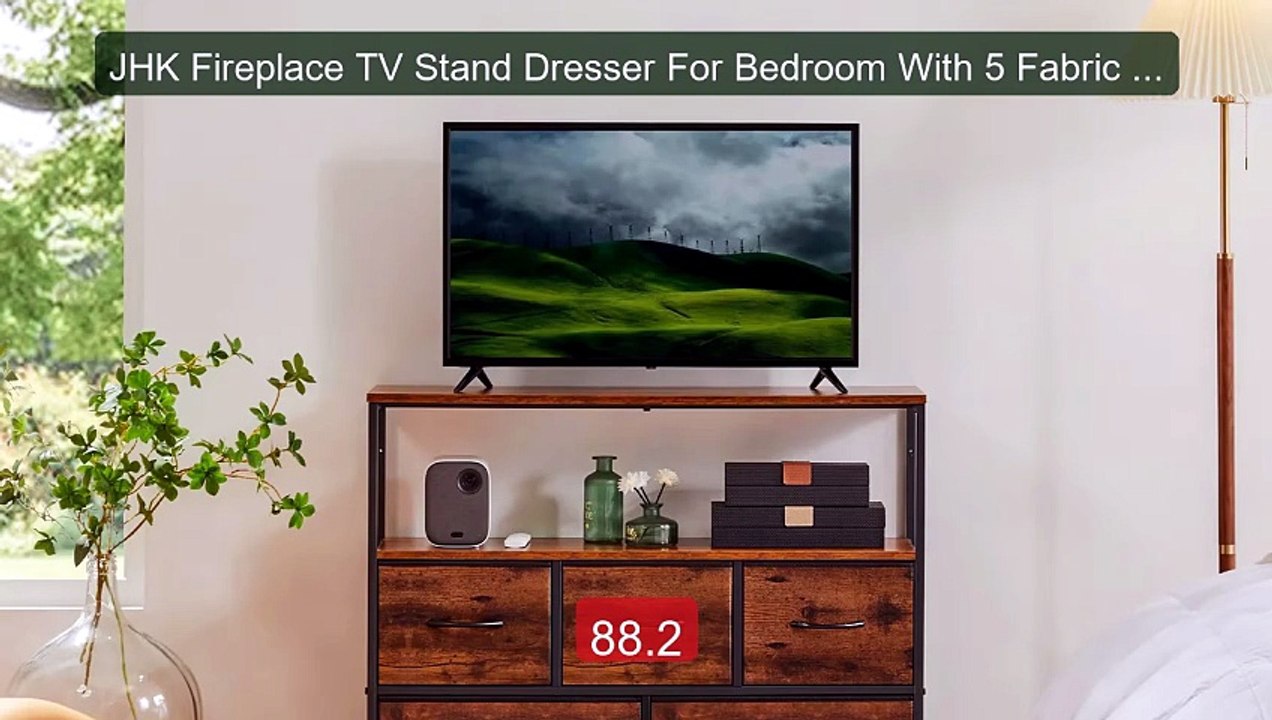 JHK Fireplace TV Stand Dresser For Bedroom With 5 Fabric Drawe... -- Best Buy 2026 | Great Quality!