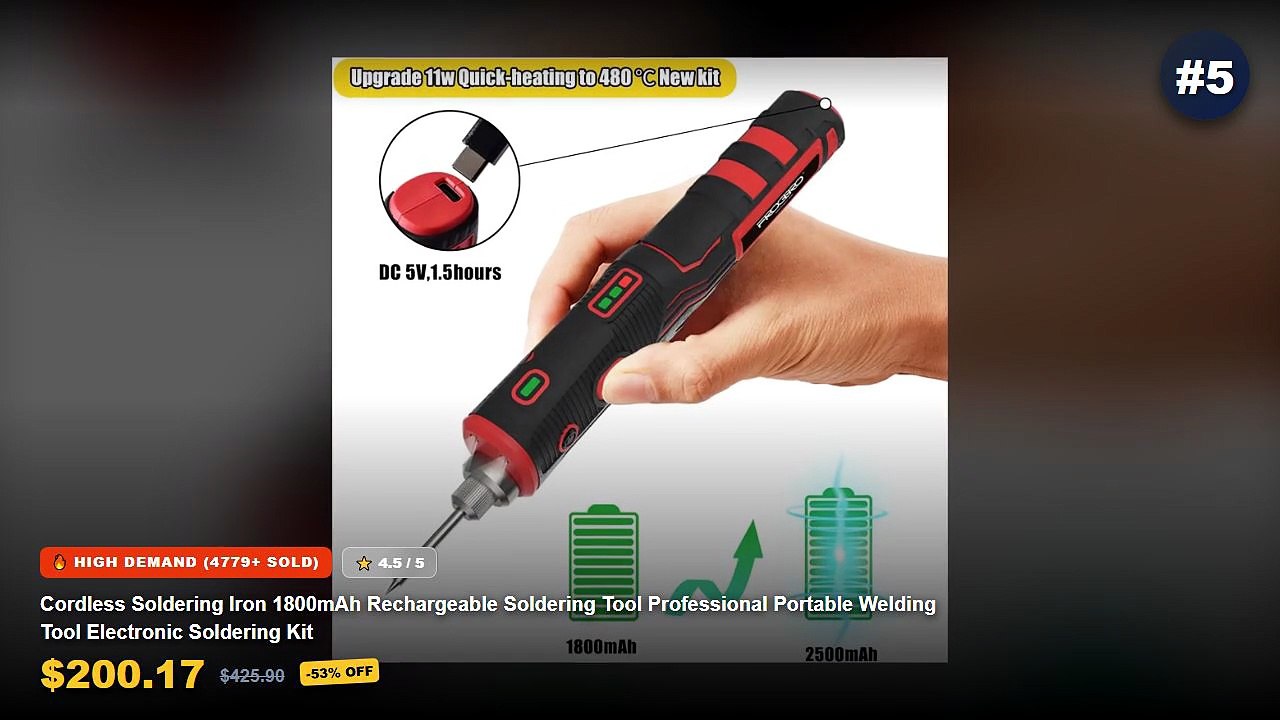 Rechargeable Soldering Iron: Top 5 Best Sellers - Cordless Soldering Iron 1800mAh Rechargeable Soldering Tool Profession...
