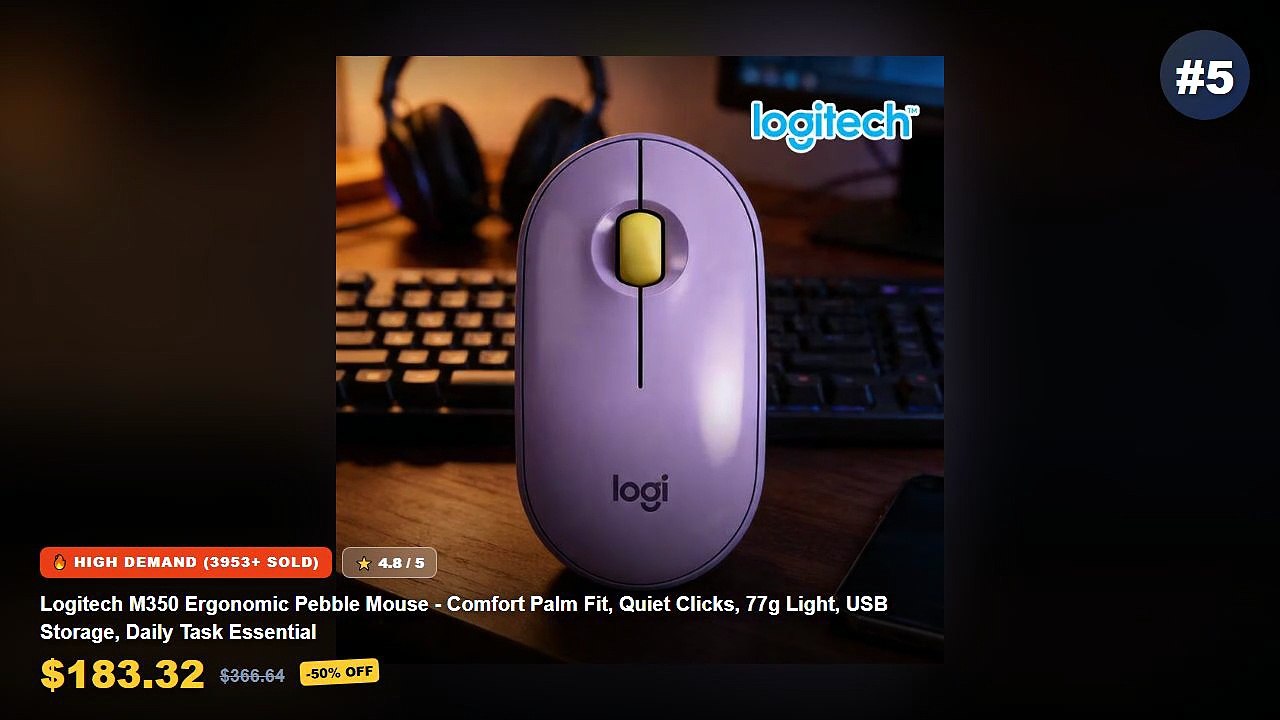 Top 5 Best Wireless Mouse Essentials (Must Have!) - Logitech M350 Ergonomic Pebble Mouse Comfort Palm Fit, Quiet Clicks,...