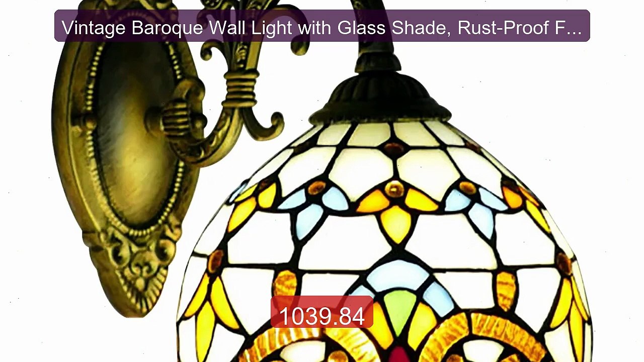 Vintage Baroque Wall Light with Glass Shade, Rust-Proof Finish, Sof... -- Top Rated 2026 | Buy Now!