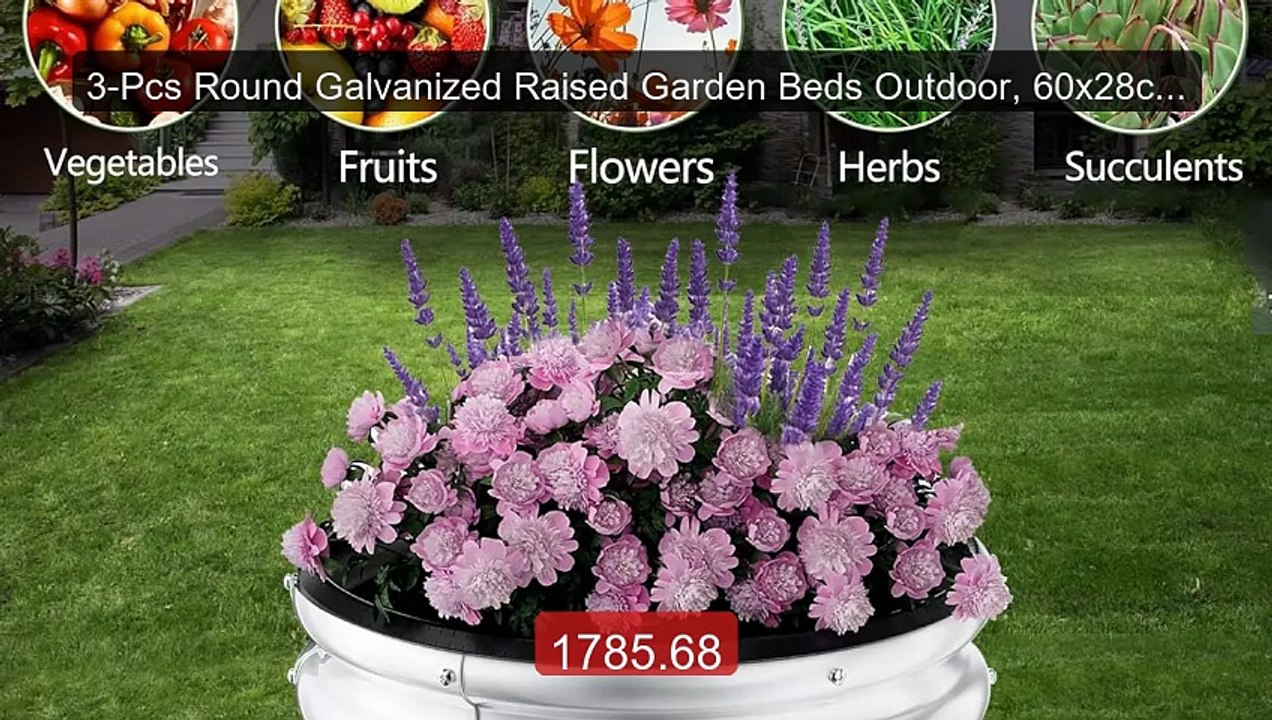 3-Pcs Round Galvanized Raised Garden Beds Outdoor, 60x28cm Metal Pl... -- Top Rated 2026 | Buy Now!