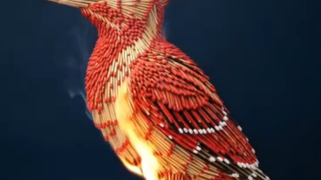 Matchstick Woodpecker bird statue burning compilation part 4