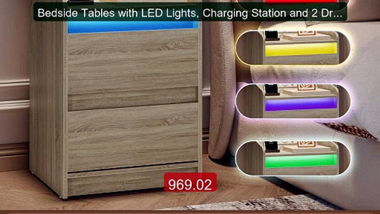 Bedside Tables with LED Lights, Charging Station and 2 Drawers, Si... -- Best Deal 2026 | Shop Now!