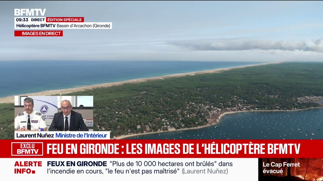 L'incendie en Gironde a parcouru "plus de 10.000 hectares" et "40.000 personnes" ont été évacuées ou sont en cours d'évacuation, détaille Laurent Nuñez
