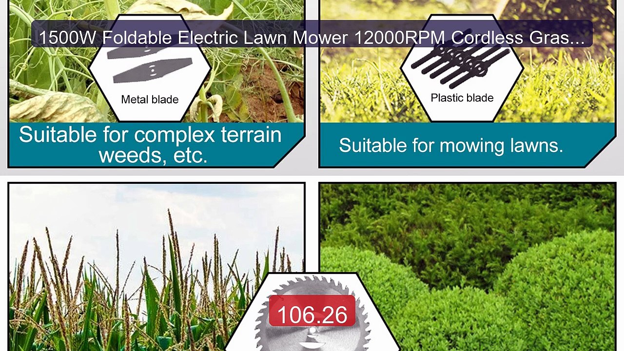 1500W Foldable Electric Lawn Mower 12000RPM Cordless Grass Cut... -- Best Buy 2026 | Great Quality!