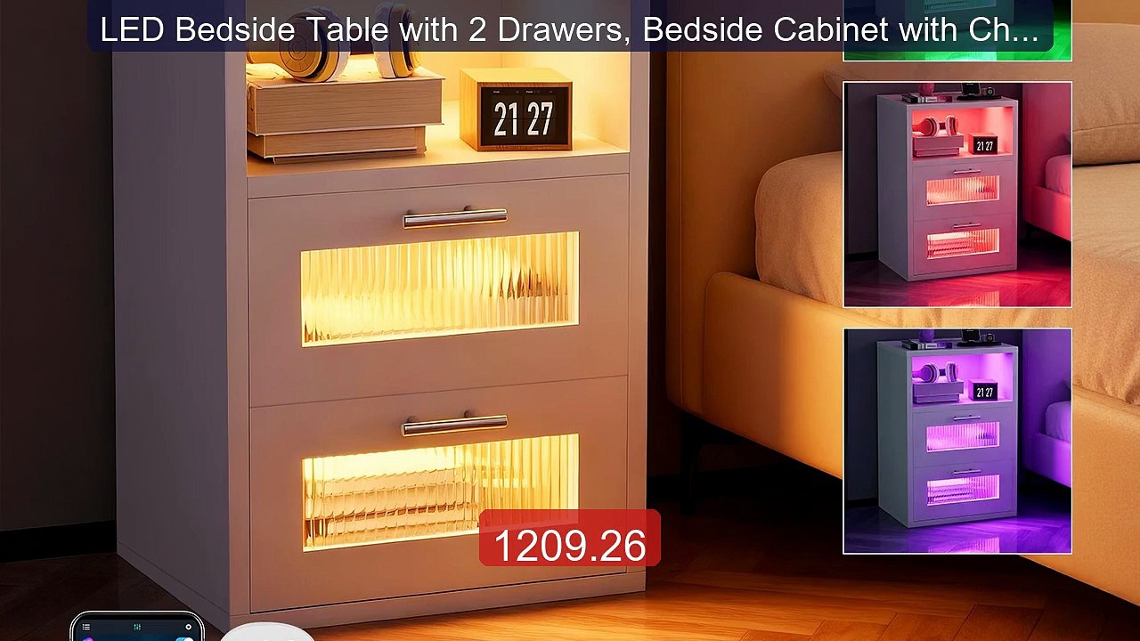 LED Bedside Table with 2 Drawers, Bedside Cabinet with Chargi... -- Amazing Value 2026 | Must Have!