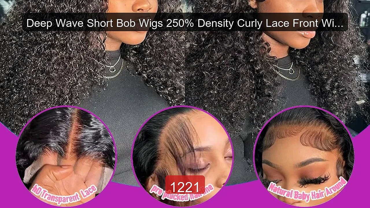 Deep Wave Short Bob Wigs 250% Density Curly Lace Front Wig 7x5... -- Best Buy 2026 | Great Quality!