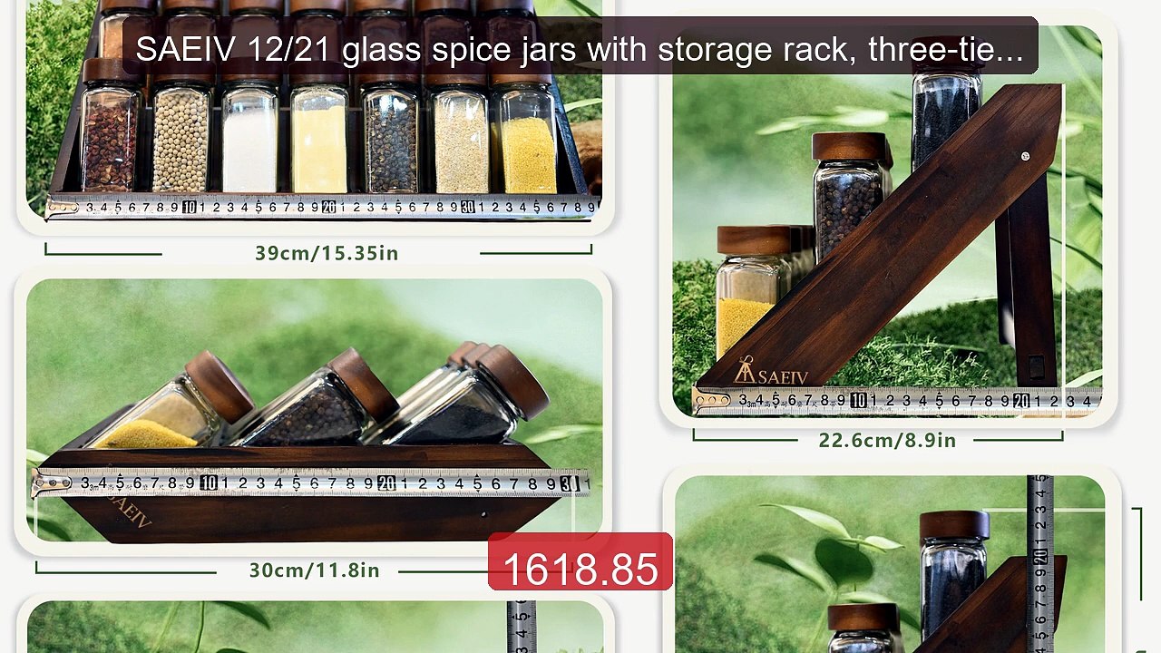 SAEIV 12/21 glass spice jars with storage rack, three-tier wooden s... -- Top Rated 2026 | Buy Now!