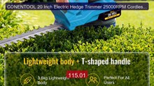 CONENTOOL 20 Inch Electric Hedge Trimmer 25000RPM Cordless La... -- Amazing Value 2026 | Must Have!