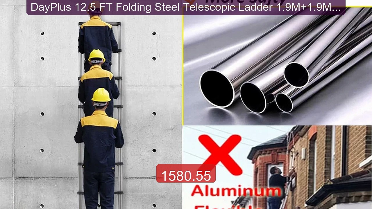 DayPlus 12.5 FT Folding Steel Telescopic Ladder 1.9M+1.9M Multi Pur... -- Top Rated 2026 | Buy Now!