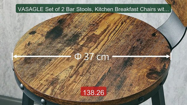 VASAGLE Set of 2 Bar Stools, Kitchen Breakfast Chairs with Bac... Hot Deal 2026 | Limited Offer!