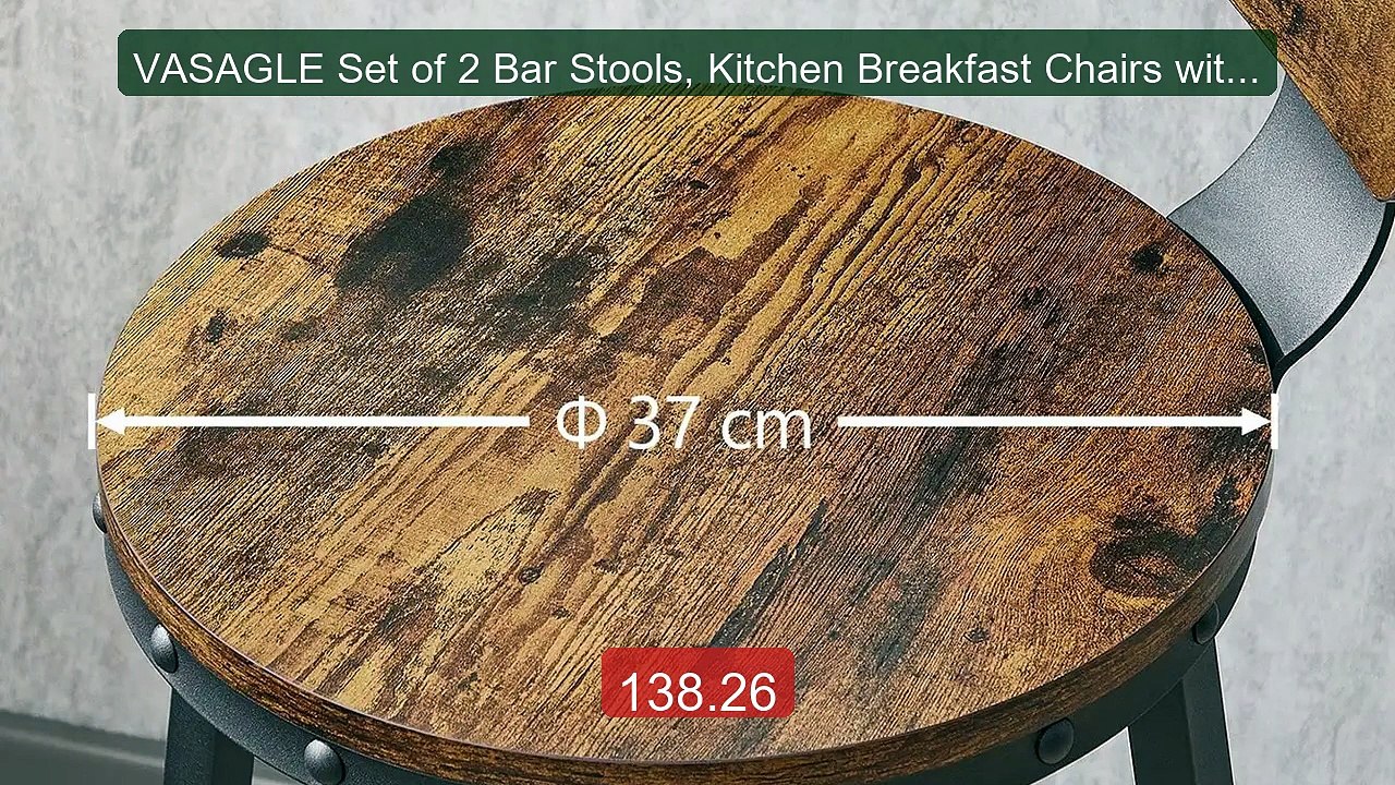 VASAGLE Set of 2 Bar Stools, Kitchen Breakfast Chairs with Bac... -- Hot Deal 2026 | Limited Offer!