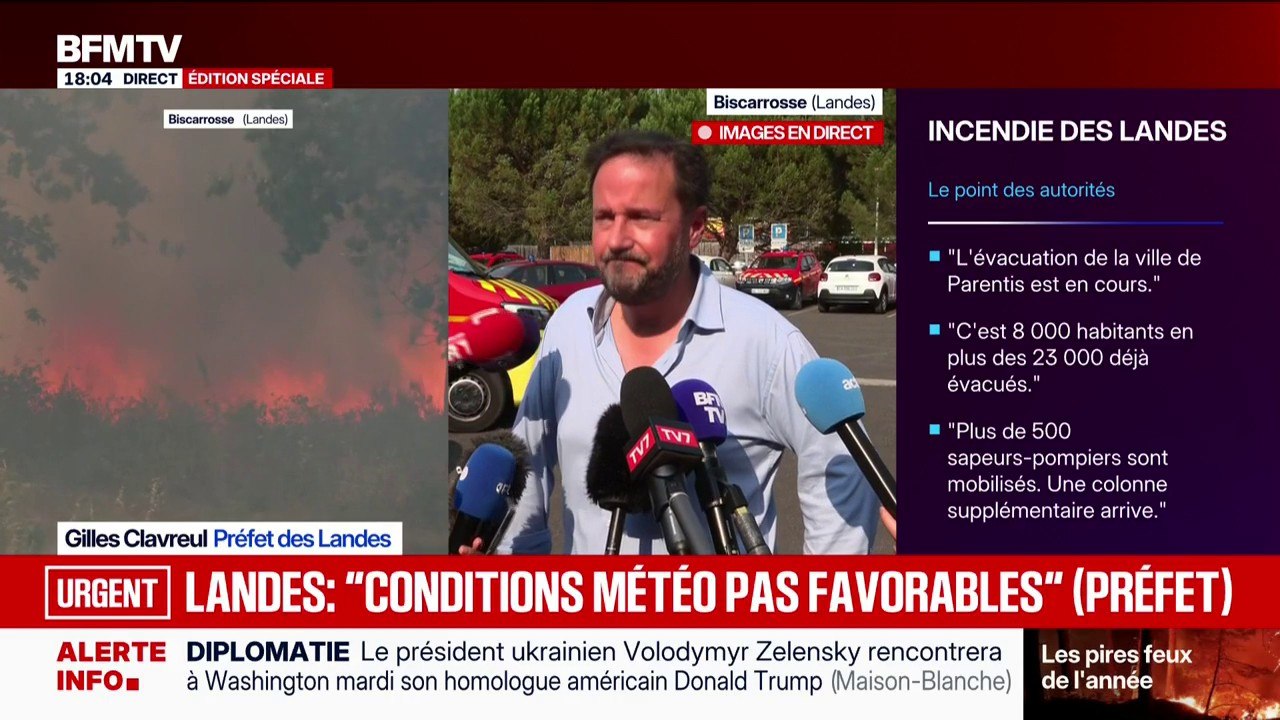 Incendie dans les Landes: l'évolution des conditions météo "n'est pas favorable", affirme Gilles Clavreul, préfet des Landes