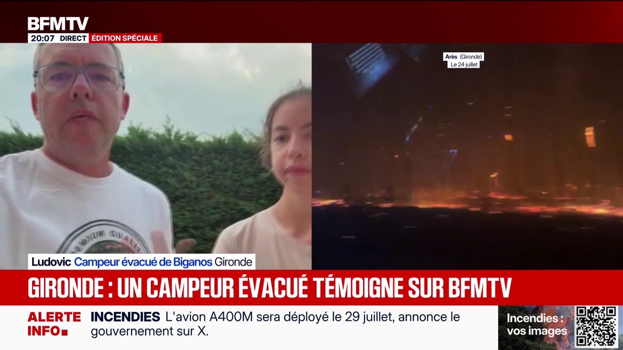 Incendie en Gironde: "La situation devient de plus en plus critique au niveau du site d'accueil pour les personnes évacuées des campings", explique Ludovic, campeur évacué de Biganos