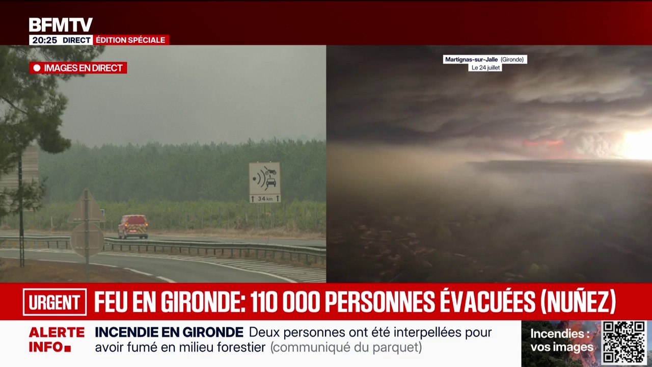 Laurent Nuñez annonce que le feu en Gironde a parcouru 14.000 hectares et que 110.000 personnes ont été évacuées