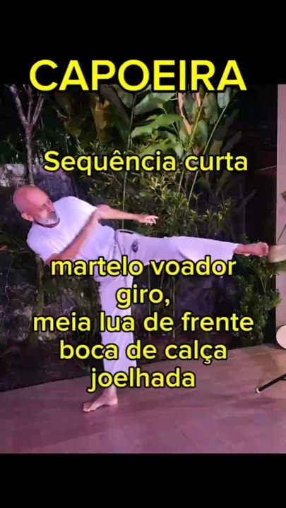 Capoeira training with Martelo voador,  giro, meia lua de frente, boca de calça, joelhada