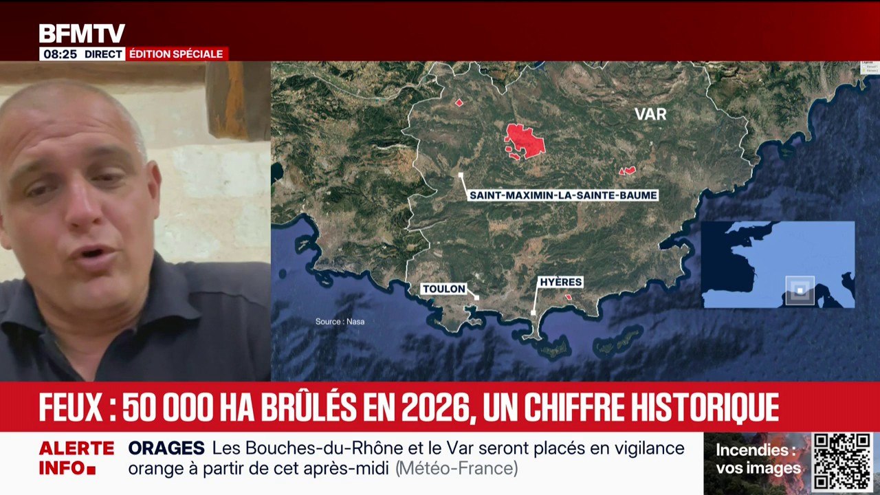 Incendie dans le Var: Sébastien Berger, référent Feux de forêts UNSA Pompiers, évoque des "conditions de travail très compliquées" et "un feu qu'on ne peut plus maîtriser"