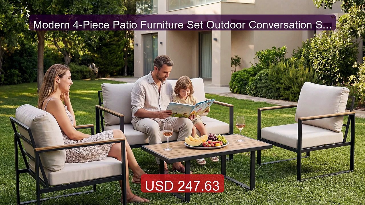 Modern 4-Piece Patio Furniture Set Outdoor Conv...