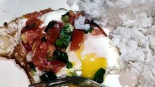 Fried egg with sibuyas and kamatis