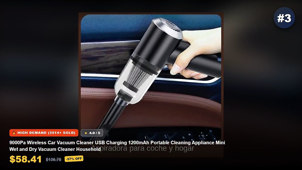 Best Car Vacuum Cleaner on AliExpress | Review - Wireless Car Vacuum Cleaner 9000Pa USB Charging 1200mAh Wet Dry Portabl...