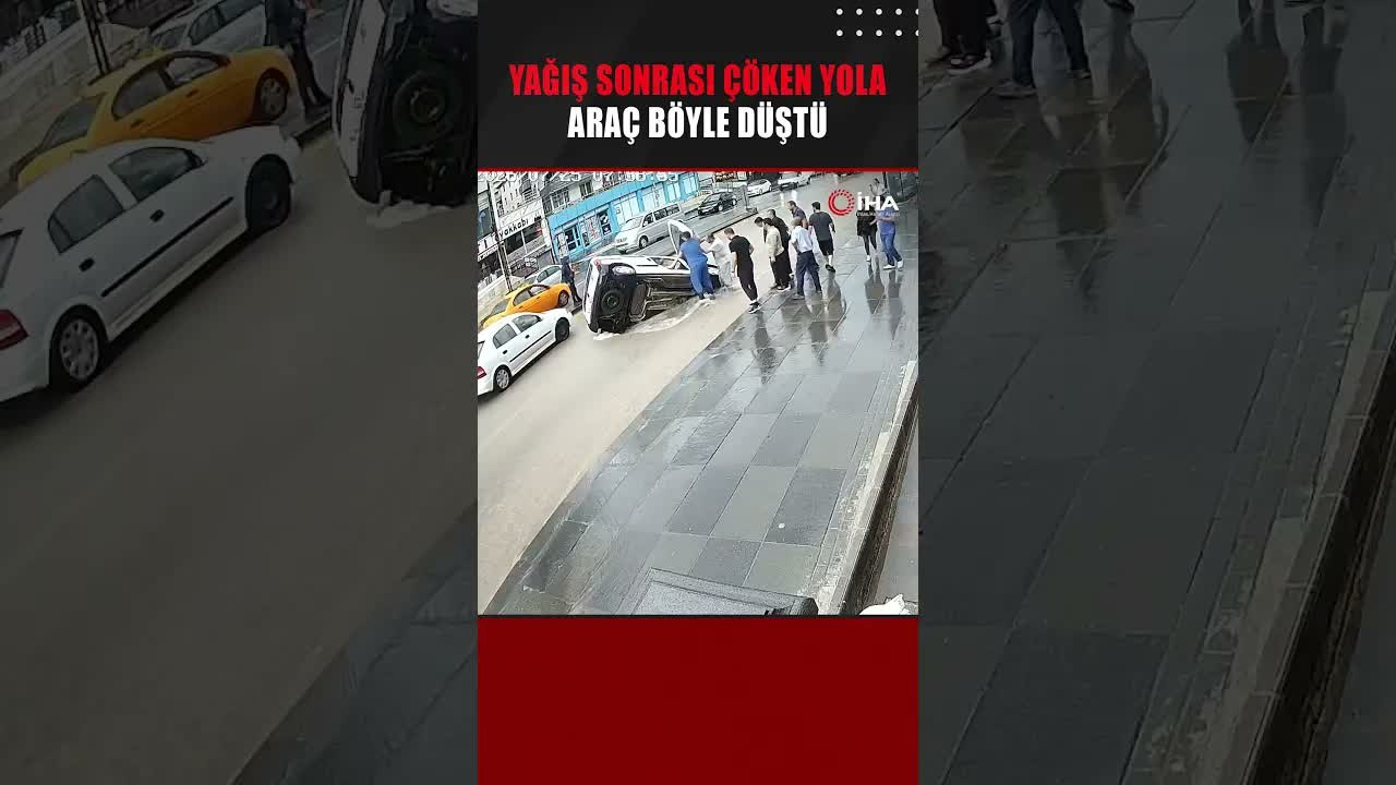 #Ankara'da sağanak yağış sonrası çöken yola araç böyle düştü