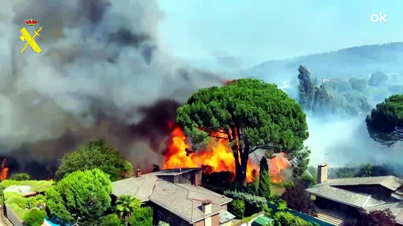 Los drones y helicópteros de la Guardia Civil trabajan en los incendios de Ávila y Madrid