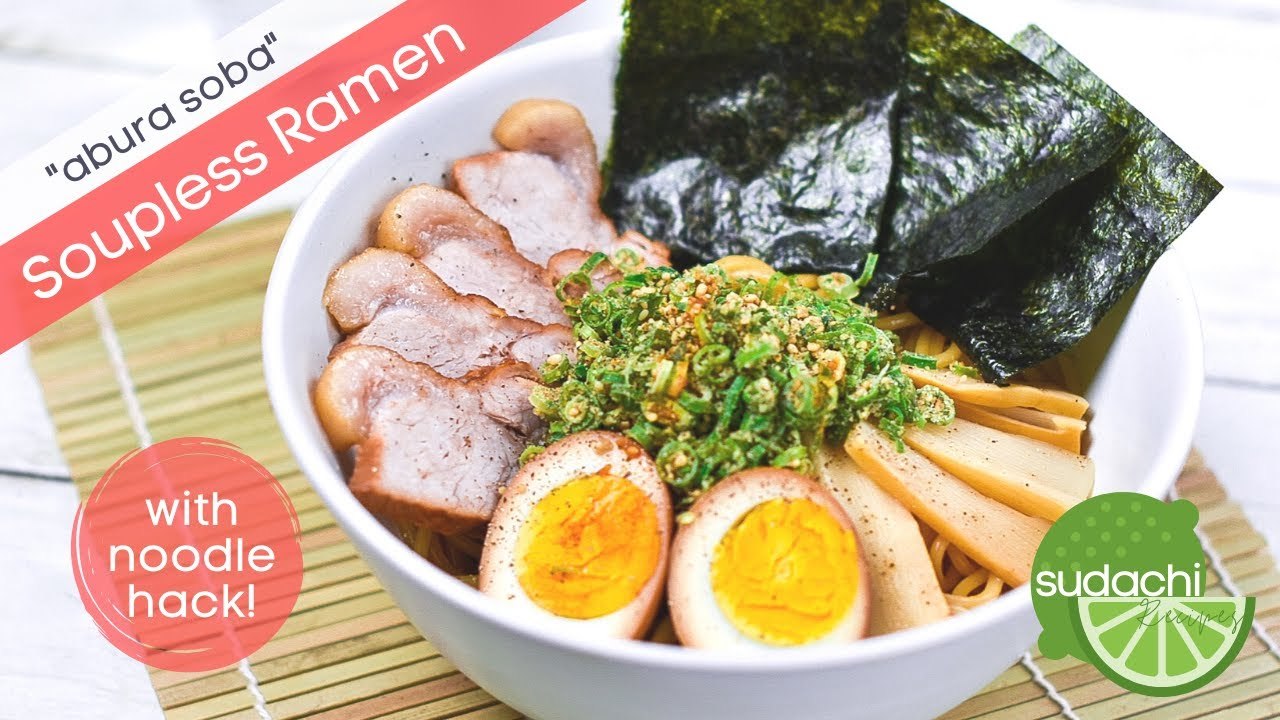 Soup-less Ramen "Abura Soba" Recipe with Ramen Egg and Spaghetti (Hack)