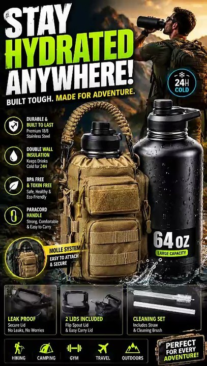 64oz Insulated Water Bottle | Large Stainless Steel Flask for Sports & Outdoor | Trend Pickz