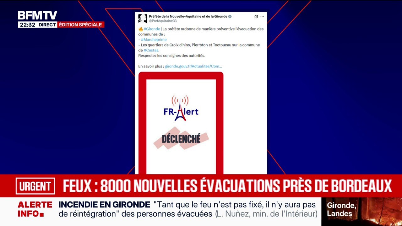 Incendie en Gironde: 8.000 nouvelles évacuations en cours aux abords de Bordeaux