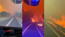La angustiosa entrada por carretera de los bomberos en un monte envuelto por las llamas del incendio