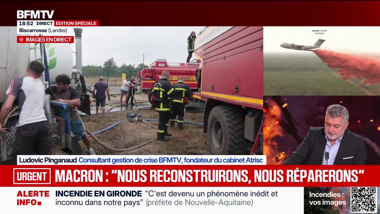 Incendie en Gironde: "Nous reconstruirons, nous réparerons et nous serons présents", déclare Emmanuel Macron sur X