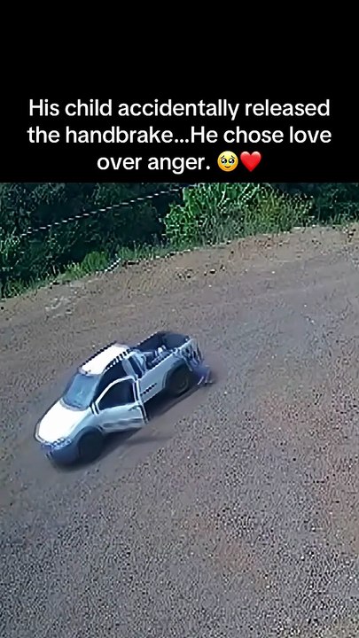 His child accidentally released the handbrake…He chose love over anger. 🥹❤️