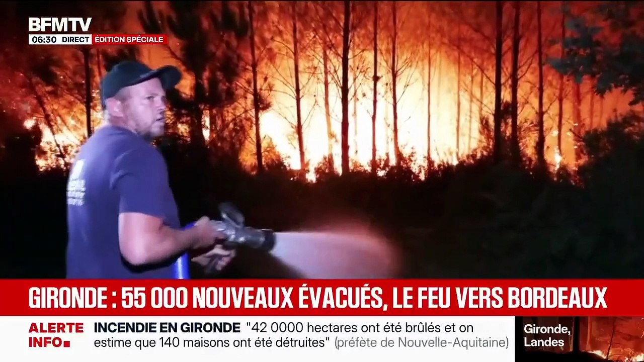 Incendie en Gironde  : Les pompiers mobilisés toute la nuit pour limiter la progression des flammes près de Bordeaux