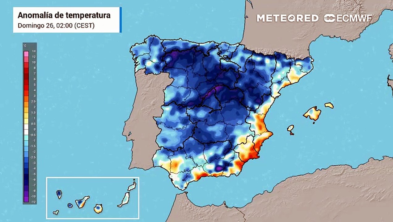 Anomalías de temperatura previstas en superficie para los próximos días. Fuente: modelo europeo