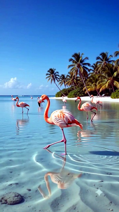 Flamingos Wading in a Tropical Lagoon | Beautiful Pink Birds & Relaxing Nature in 4K