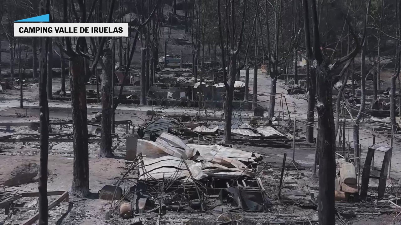 El incendio a vista de dron: el camping Valle de Iruelas y el entorno de la presa de El Burguillo