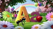 preschool children (ages 3–7) teaching the English letter "A".