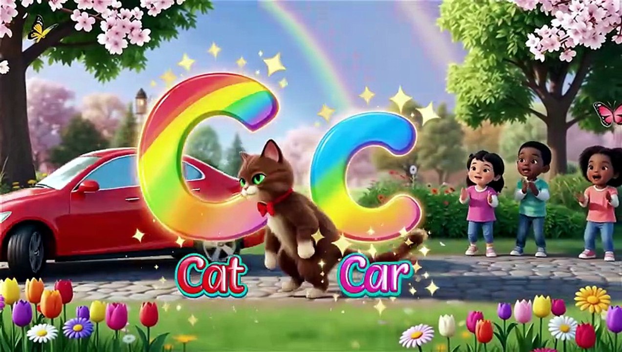 preschool children (ages 3–7) teaching the English letter "C".