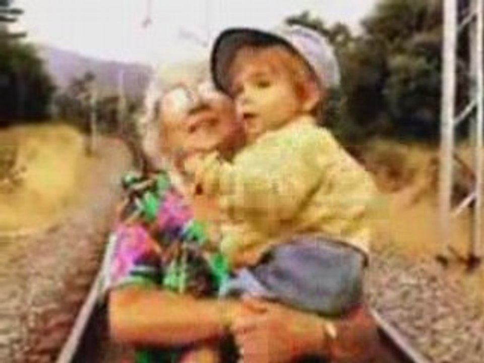 old lady kicks little boy