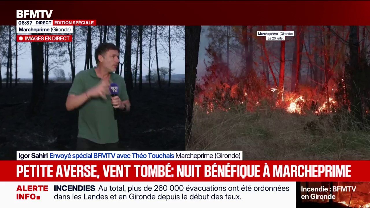 Incendie en Gironde: le vent est tombé et une p...