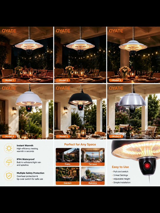 700W Black Ceiling Mounted Infrared Heater Electric Hanging Patio Heater for Indoor Outdoor Restaurant Heating