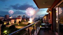 高層マンションのベランダから見える花火大会