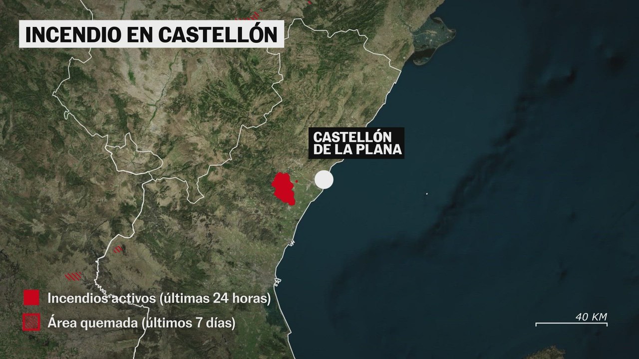 La representación gráfica del territorio afectado por el fuego en Castellón
