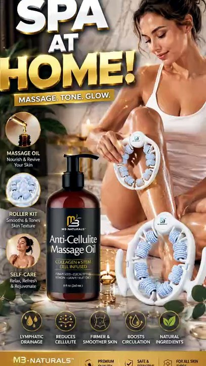 M3 Anti Cellulite Massage Oil & Lymphatic Drainage Roller Kit | Body Care & Wellness Set | Trend Pickz