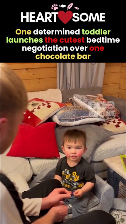 The little boy can't hold back hope when he asks for one more chocolate before bed