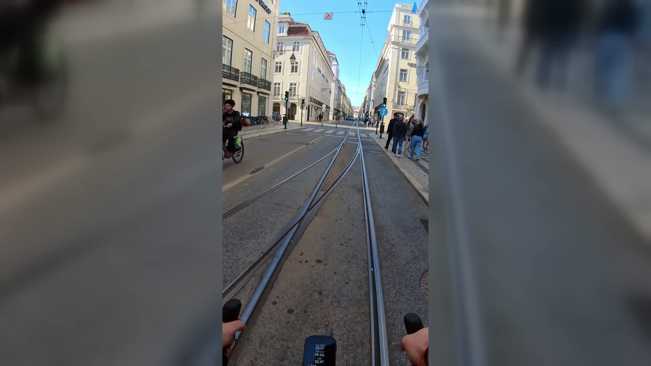 Biker Crashes After Tyre Gets Caught in Lisbon Tram Tracks