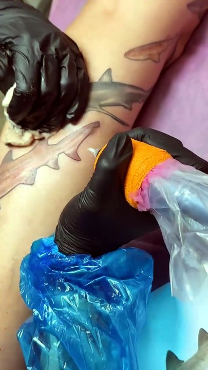 Esta mujer tiene la mayor cantidad de tatuajes de tiburones