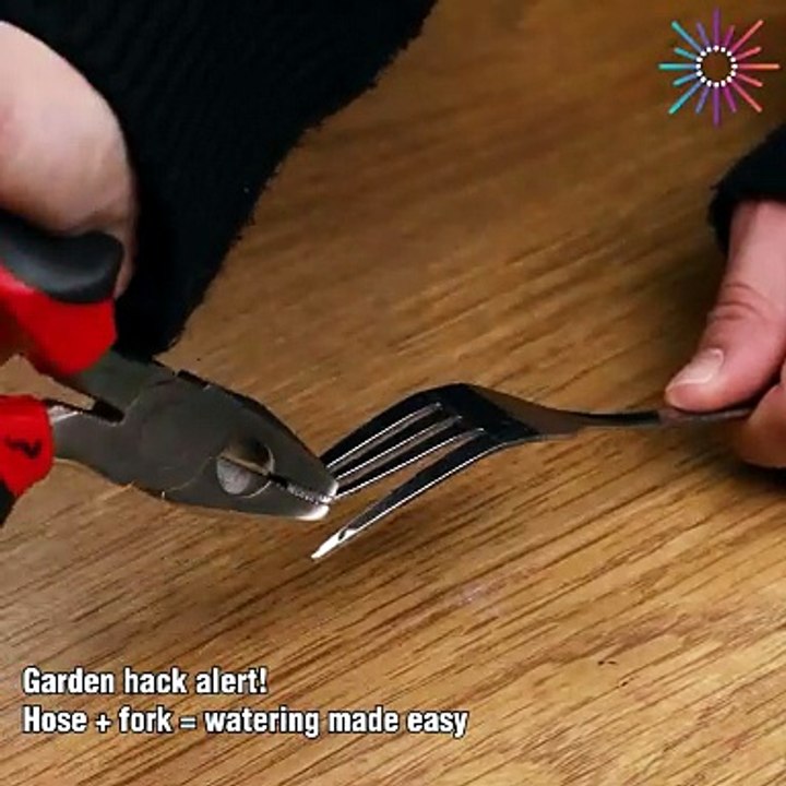 Hose + fork = watering made easy 🍴🌿